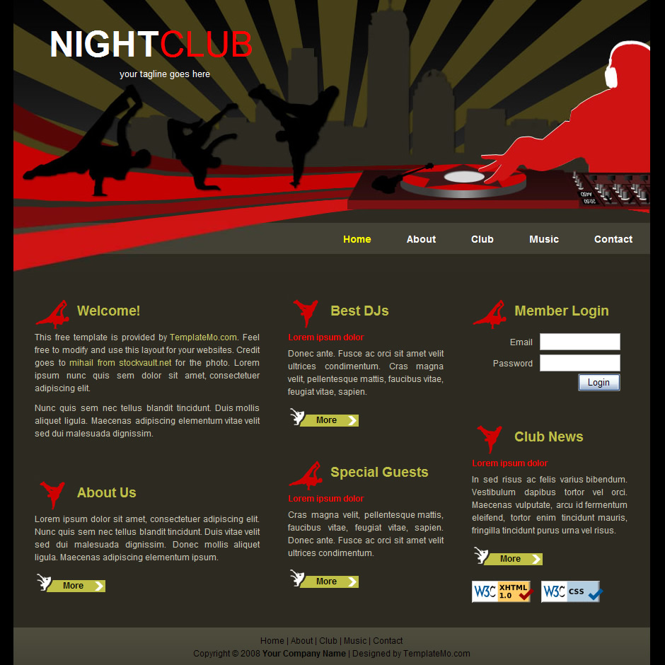 Night Club sites Templates. Html CSS Templates the Club Lexxx.