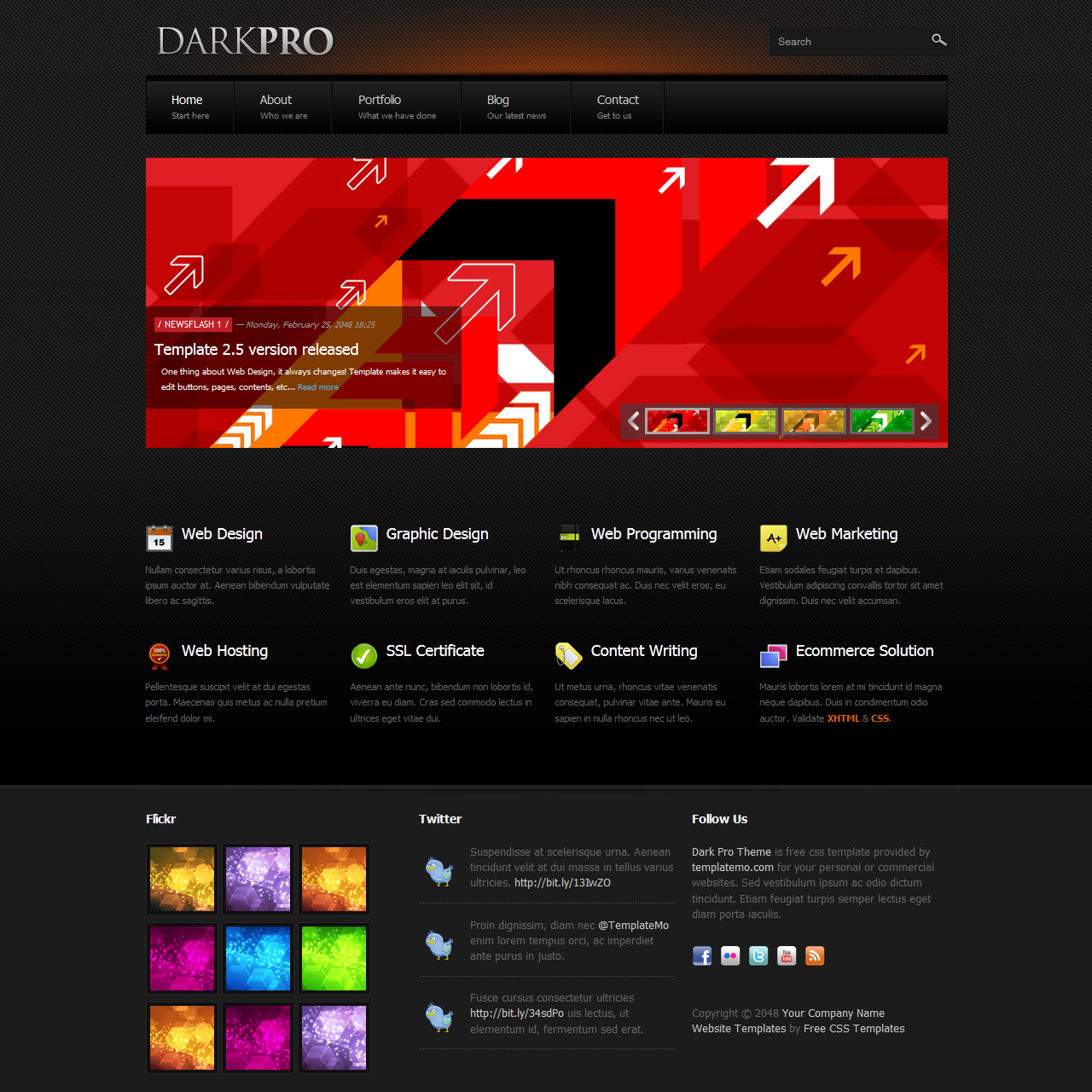 Free Template 21 Dark Pro For Free Css Website Templates With Drop Down Menu